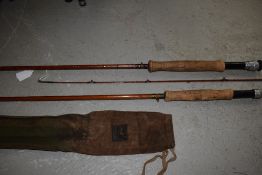 Two Split Cane Hardy Fly Rods, The Perfection and another Dry-Wet tips, name obscured by re-