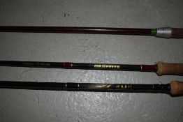 Three fly fishing rods including Berkley Greyfite and 10ft Milbro