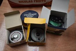 Four fly reels including Intrepid and Shakespeare