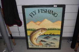 A modern wooden Fly Fishing sign