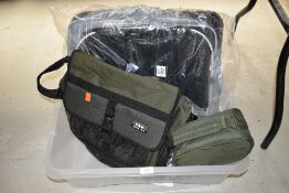 A large keep net, fishing bag and four new reel bags