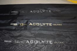 Three Acolyte Ultra float rods, 13ft, 14ft and 15ft with sleeves