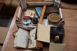 A box of assorted tackle including leather wallets containing flies and preist etc