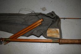 A vintage Millwards fly Versa 12ft 10in split cane fly rod with spare tip in canvas sleeve