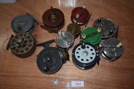 A selection of fly fishing reels including Allcocks and Stanley reels
