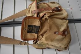 A Hardy's canvas and leather fishing bag with detachable liner