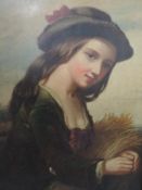An oil painting on tin, Peasant girl, 19th century, framed, 30 x 22cm