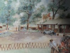 A watercolour, Gilbert Spencer, Osterley Barrocks, attributed verso, framed, 22 x 32cm