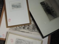 An etching, after T S Chester, woodland, signed, framed and glazed, 20 x 30cm, an etching after L