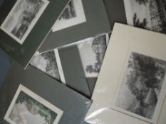 Three engravings, after Bird, Gilhead House, 19th century, 12 x 16cm, and four engravings Heaton