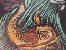 A coloured print, after Geo F Reiss, Fish, signed and dated 1927, framed and glazed, 12 x 11cm