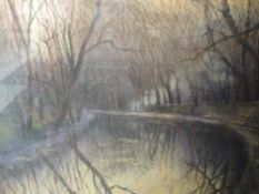 A pastel sketch, Holgate, autumnal canal scene, signed, framed and glazed, 43 x 52cm