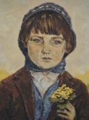 An oil painting on board, A P Kneil, portrait of Ann, attributed verso, 48 x 40cm
