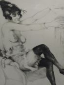 An etching, artists proof, attributed to Otto Gerhardt, Woman at her toilet, framed and glazed, 40 x