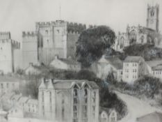 A pencil sketch, T Wearing Pennington, Lancaster townscape, signed and dated 1989, framed and