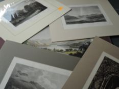 Three engravings, after Farington, Ullswater, Loudore waterfall, each 20 x 27cm, an etching after