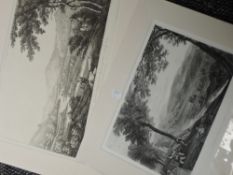 Two engravings, Kirkby Lonsdale church yard, 22 x 27cm, and Vale of the Lune, Kirkby Lonsdale,