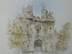 A watercolour, Martin Woodroffe, Lancaster castle, signed, attributed verso, framed and glazed, 21 x