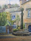 A watercolour, A Wolfenden, church yard, signed, framed and glazed, 23 x 31cm, and a similar