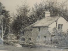 A pastel sketch, F Hodgson, country cottage, signed, framed and glazed, 24 x 35cm