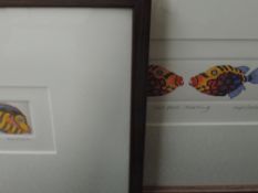 Two Ltd Ed prints, after Hugh Stephens, Fish, numbered 17/50, signed, framed and glazed, 6 x 7cm,