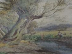 A watercolour, William Wilde, An afternoon by the river, signed and dated (18)85, framed and glazed,