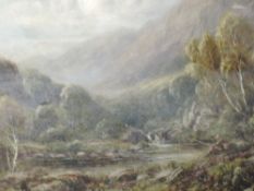 A pair of oil paintings, R Hammond, Near Dolgelly, mountainous river landscapes, 19th century,