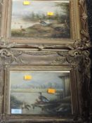 A pair of oil paintings, K Young, duck ponds, period style, framed and glazed, 19 x 22cm