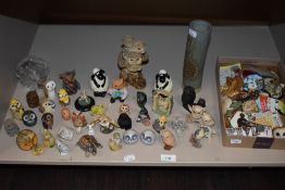 An assortment of animal whimsies,magnets and similar, including Mats Jonasson squirrel paperweight.
