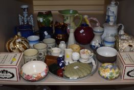 A mixed lot of vintage and retro items,including Sadler tea pots, vases, mugs and more.