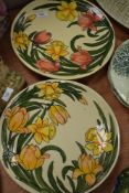 A pair of deco styled chargers, Bearing the name Charlotte Rhead by Crown Ducal having hand
