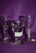 A selection of antique glass including one Victorian penny lick at 10cm, a wine glass with opaque