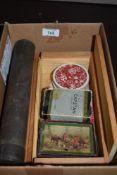 A selection of vintage playing cards and dominoes also a Hydrometer in tin case.