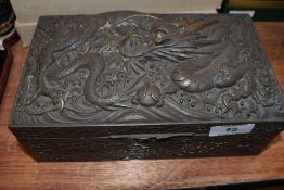 An smokers humidor or similar jewellery case with repousse mythical decoration of Japanese dragon