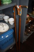 Two walking sticks one with horn handle and HM silver ferrule