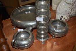 A small selection of pewter, including decorative Norwegian vase.