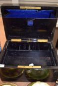 A Victorian ebonised mahogany writing box,having brass edging detail, concealed draw to bottom and
