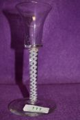 A wine glass circa 1750 bell bowl on double spiral opaque twist stem and flat foot 15.5cm