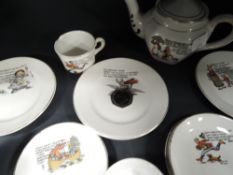 A miniature children dolls house or similar tea party set with classic nursery rhyme imagery