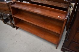 Two vintage low bookshelves, the large being solid mahogany, width approx. 121cm