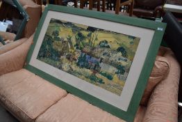 A decorative print , approx. 75 x 122cm, having limed effect frame