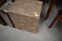 A vintage box stool on painted stile feet, floral puce upholstery, approx. dimensions H46cm W46cm