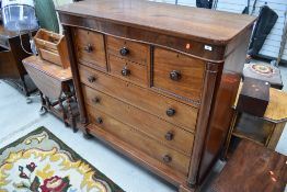 A Victorian mahogany scotch style chest having interesting drawer formation, some moulding has