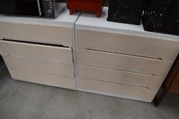 A pair of vintage ply chests of four drawers, each width approx. 76cm