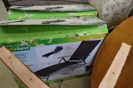 Two modern aluminium recliner chairs, boxes a bit tatty but they look in good condition, ideal for