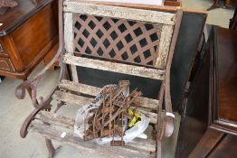 A traditional cast end garden chair, with lattice cast work back, width approx 64cm
