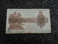 A United Kingdom of Great Britain & Northern Ireland Third Fisher Issue 1 Pound Note Z194 No 644550