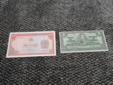 A 2nd Jan 1937 Bank of Canada 1 Dollar Banknote and a Reserve Bank of Rhodesia 24th May 1970 2