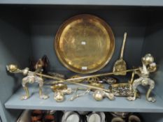 A selection of fire side items including eagle claw and ball solid cast companion and dog set