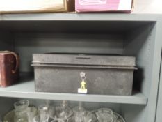 A lockable metal deed or similar document box by Chubb and Sons